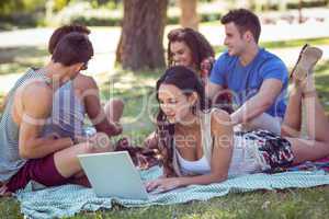 hipster using laptop in the park