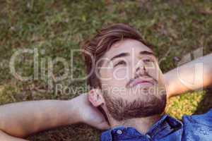 Young man lying down in the park