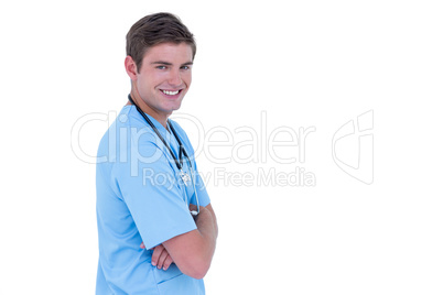 Young nurse in blue tunic