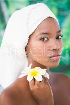 Close up a beautiful young woman with flower