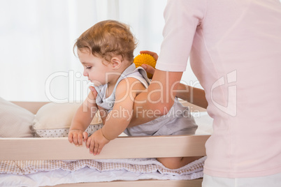 Happy blonde woman with his son