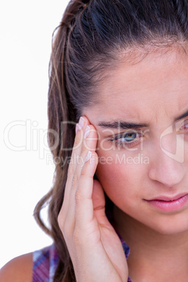 A pretty brunette with headache
