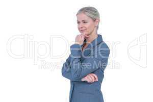 Businesswoman thinking with hand on chin