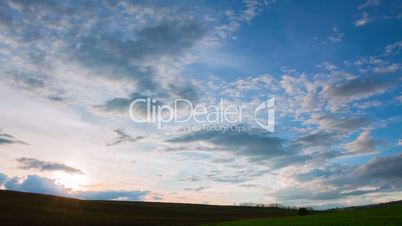 Sunset over the Fields of Moravia. Time Lapse