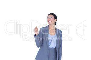 Businesswoman presenting with hand