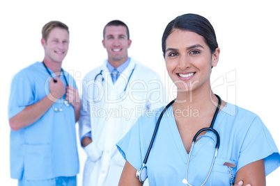 Doctor and nurse with arms crossed discussing