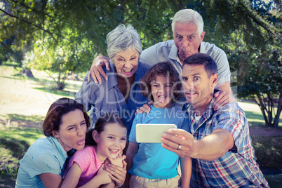 Happy family taking a selfie in the park