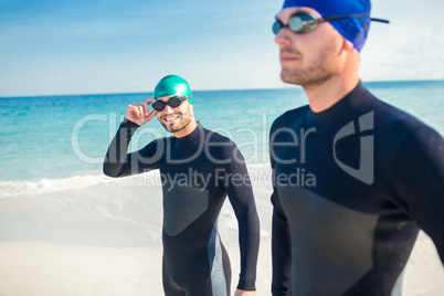 Swimmers getting ready at the beach