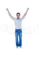 Happy man raising his arms