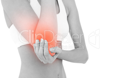 Highlighted elbow pain of woman