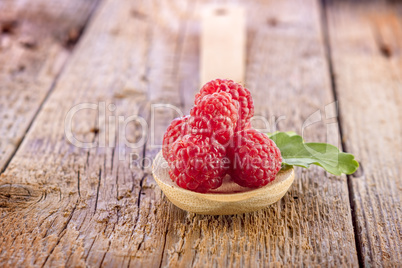 fresh berries in wooden spoon on wood