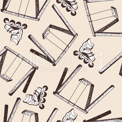 Swing and rollers seamless doodle pattern