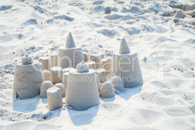 Small sand castle with copy space