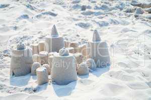 Small sand castle with copy space