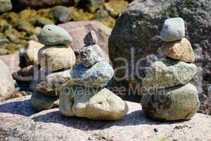 Three balanced Stacks of pebble stones