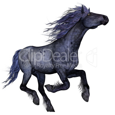 Black blue horse running - 3D render