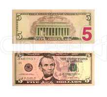 United States five-dollar bill isolated