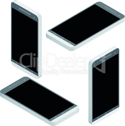 Mobile phone isometrics from four sides icon set