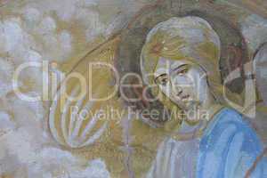 Vintage religious images on the wall