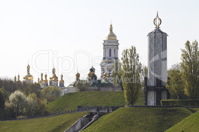 background .  church and the flowering trees