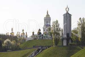 background .  church and the flowering trees