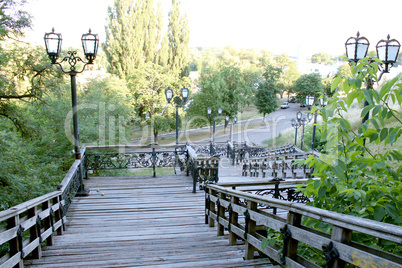 wooden stairs in the city park