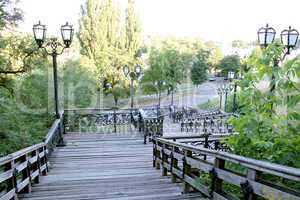 wooden stairs in the city park