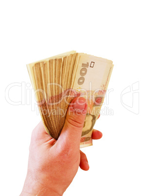 Ukrainian money of value 100 in the hand isolated