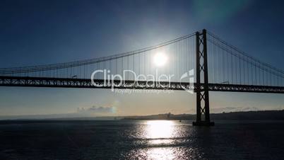 Sunset on the 25 de Abril Bridge in Lisbon, timelapse