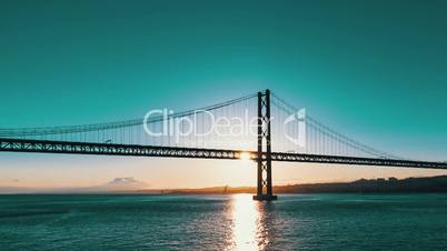 Sunset on the 25 de Abril Bridge in Lisbon, timelapse