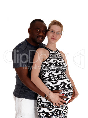 Closeup of white woman pregnant black man.