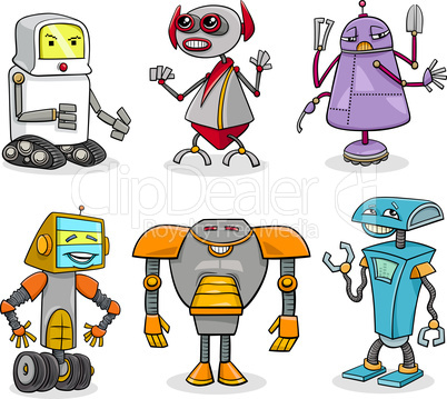 robots cartoon illustration set