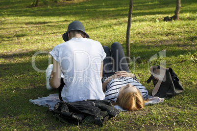 teenagers relaxing in the park