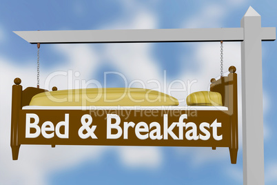 Gallows with suspended bed as advertising sign, Bed & Breakfast