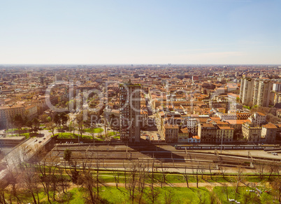 Retro look Milan aerial view