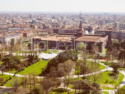 Retro look Milan aerial view