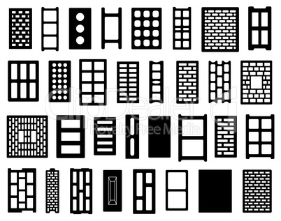 Set of different clay and concrete bricks