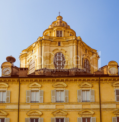 Retro look San Lorenzo church Turin