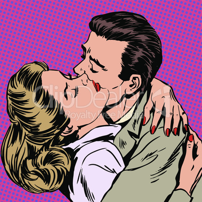 Passion man woman embrace love relationship style pop art retro