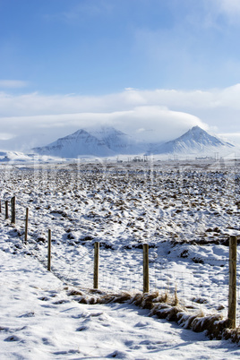 Snowy mountain landscape in Iceland