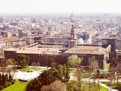 Retro look Milan aerial view