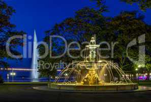 Fountain at the English garden, Geneva, Switzerland, HDR