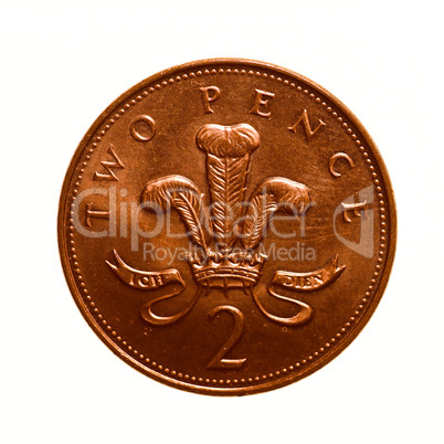 Retro look Two Pence coin