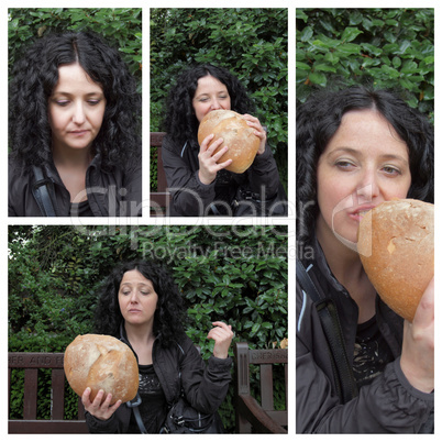 Brunette girl with bread set