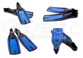 Set of blue swim fins for diving