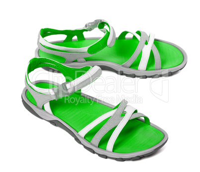 Pair of summer sandals on white background