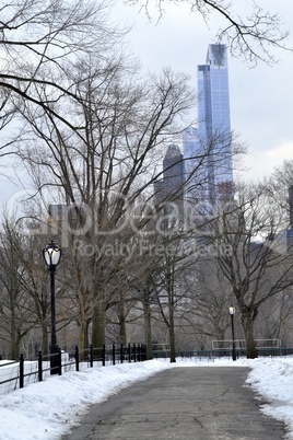 Path between the snow in Central Park
