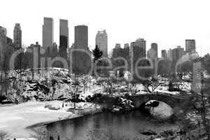 Gapstow bridge and upper west side in black and white