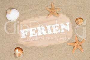 Strand Sand Szene in den Ferien im Sommer mit Seestern und Musch