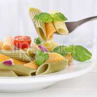 Italienisches Essen bunte Penne Rigate Nudeln Pasta Gericht mit